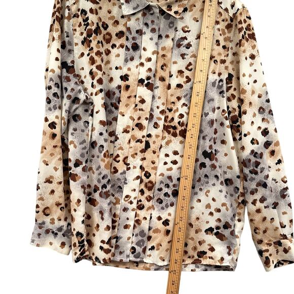 VTG Cheetah Print Blouse Top 14 Business Career Party Button Animal 90s Mob Wife - Picture 11 of 14